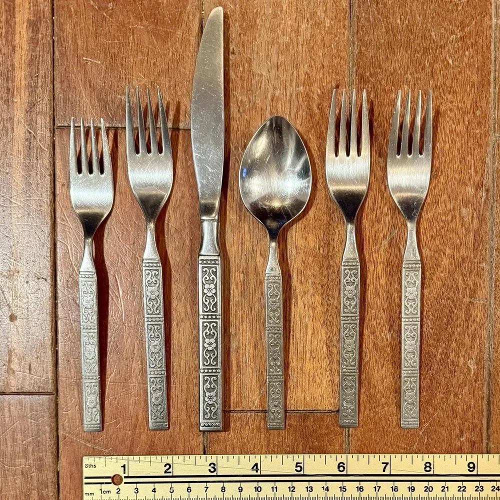 9pcs VTG Oneida Community ISABELLA Stainless‎ MCM Flatware 3 Serving / 1 Setting